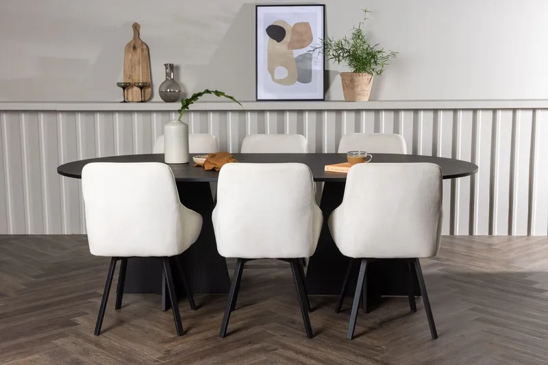 Bariso Spisebord 230x115x75 cm Ovalt med 6 Rosie Spisebordsstole