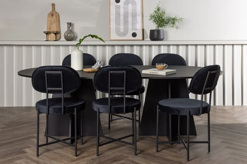 Bariso spisebord 230x115x75 cm ovalt med 6 Stella spisebordsstole