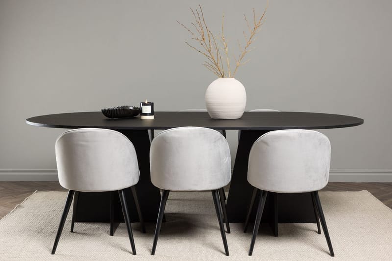 Bariso Spisebord 230x115x75 cm Ovalt med 6 Velvet Køkkenstole i Velour