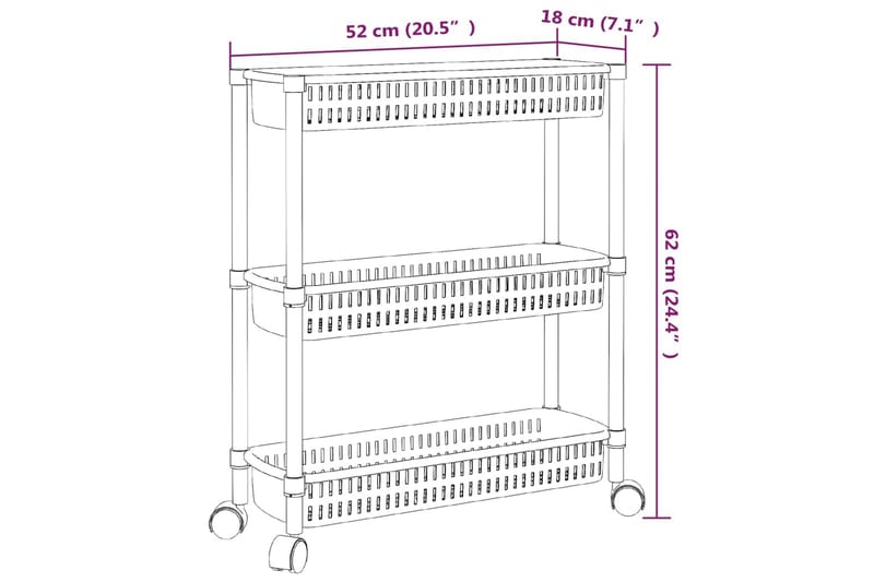 beBasic opbevaringsvogn 3 niveauer aluminium sølvfarvet og hvid - Hvid - Møbler - Borde - Barvogn & serveringsvogn - Rullebord & rullevogn
