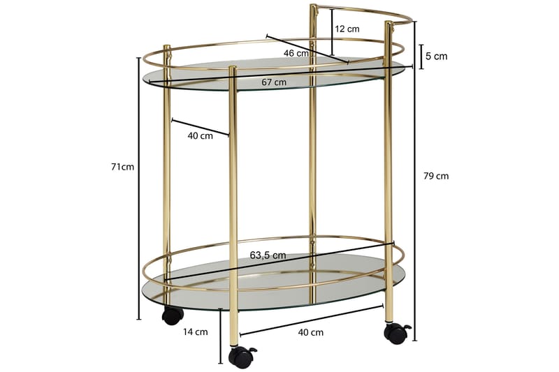 Kenebrew Serveringsvogn 67x46 cm - Guld - Møbler - Borde - Barvogn & serveringsvogn - Drinkvogn