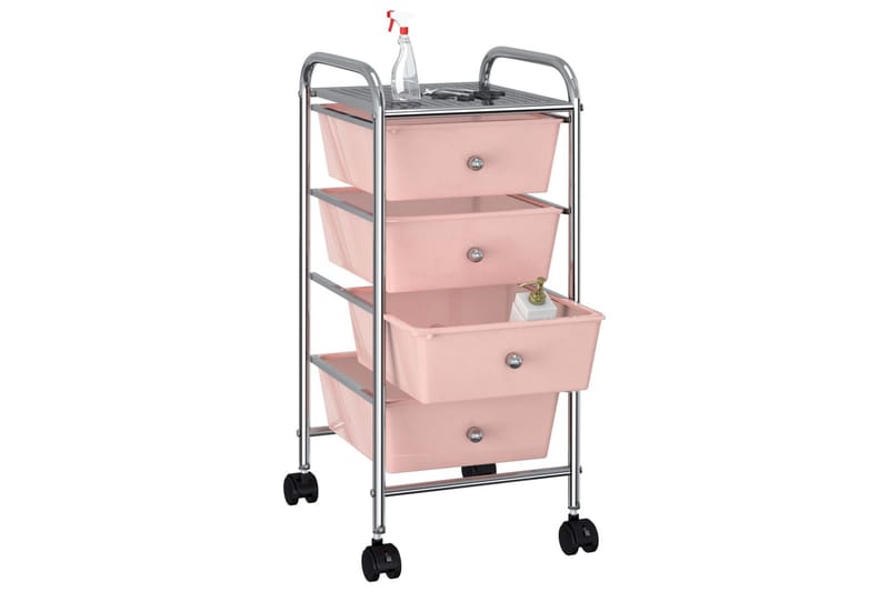 Rullebord Med 4 Skuffer Plastik Pink - Møbler - Borde - Barvogn & serveringsvogn - Drinkvogn