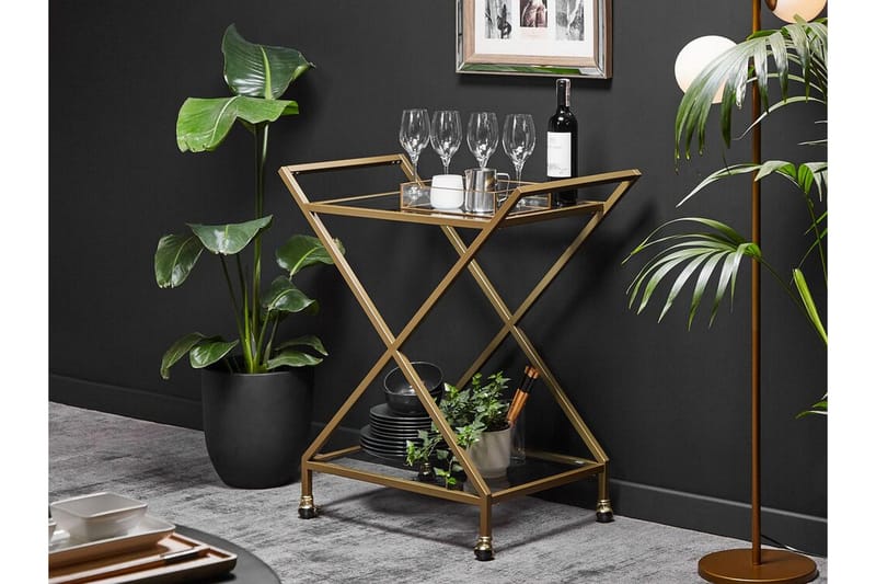 Serveringsvogn glas/guld IVERA - Guld - Møbler - Borde - Barvogn & serveringsvogn - Drinkvogn