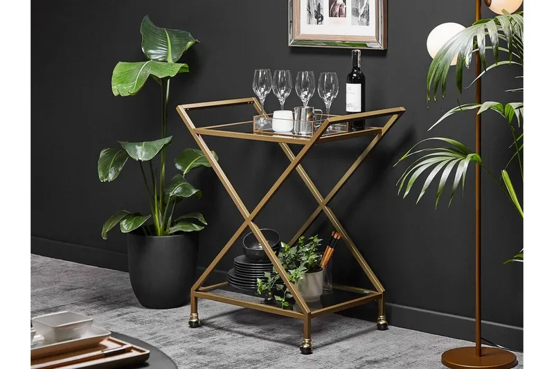 Serveringsvogn glas/guld IVERA - Guld - Møbler - Borde - Barvogn & serveringsvogn - Drinkvogn