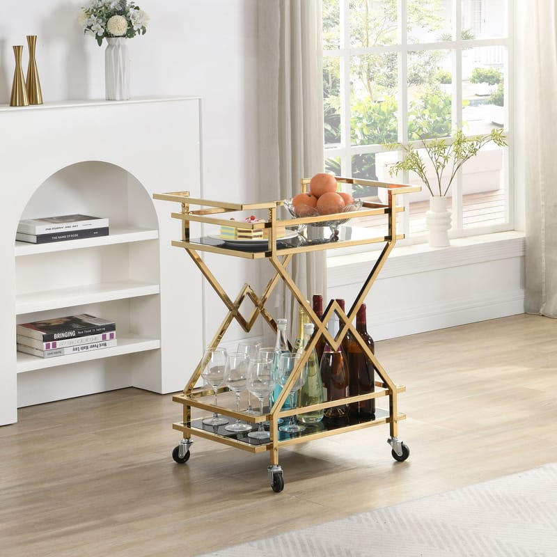 Galeri serveringsvogn 65 cm - Blank guld og sort - Møbler - Borde - Barvogn & serveringsvogn - Drinkvogn