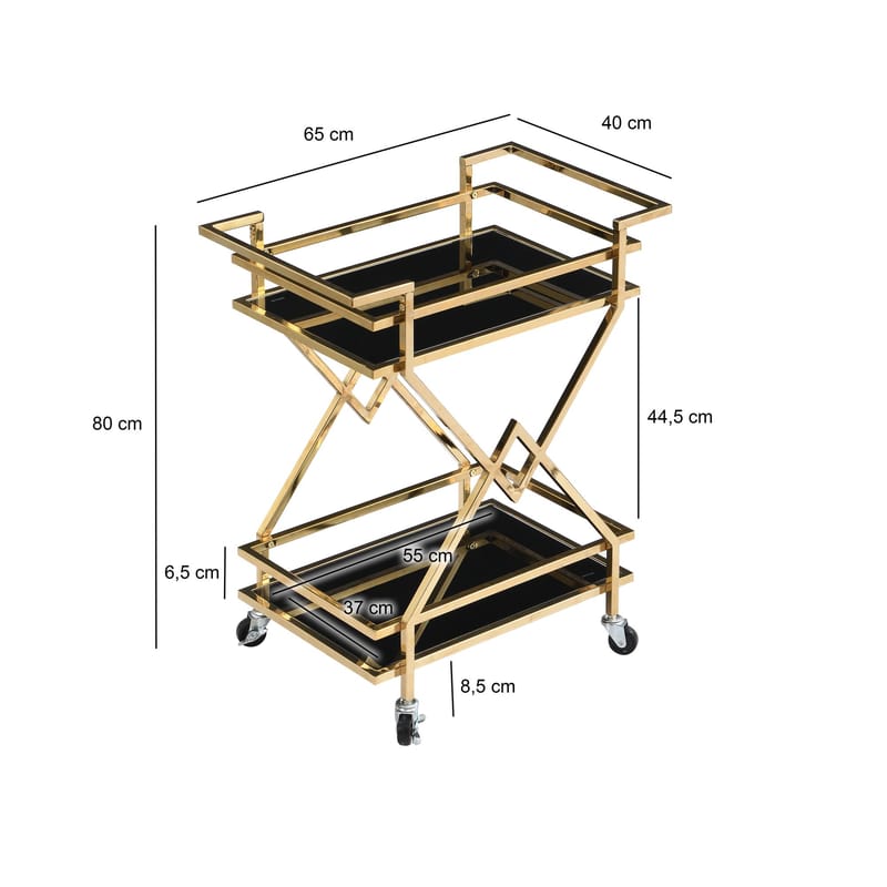 Galeri serveringsvogn 65 cm - Blank guld og sort - Møbler - Borde - Barvogn & serveringsvogn - Drinkvogn