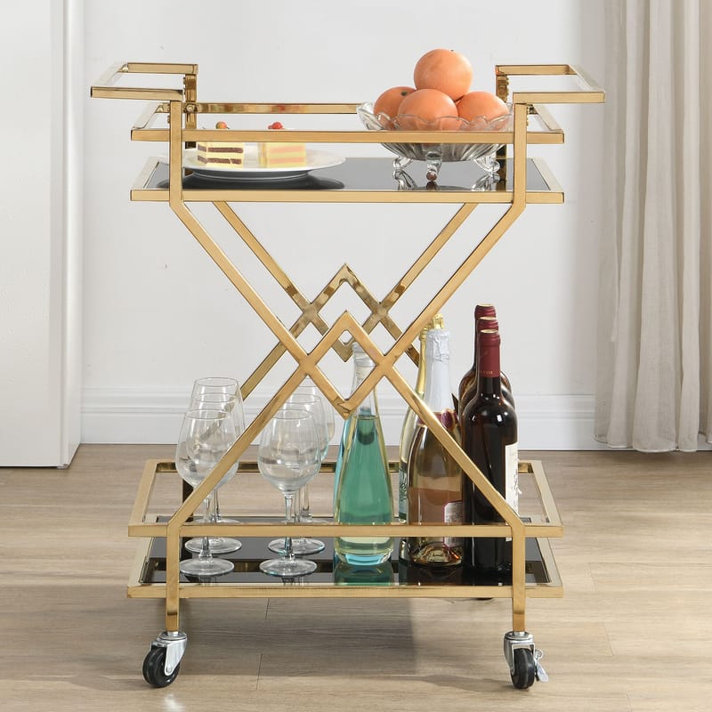 Galeri serveringsvogn 65 cm - Blank guld og sort - Møbler - Borde - Barvogn & serveringsvogn - Drinkvogn