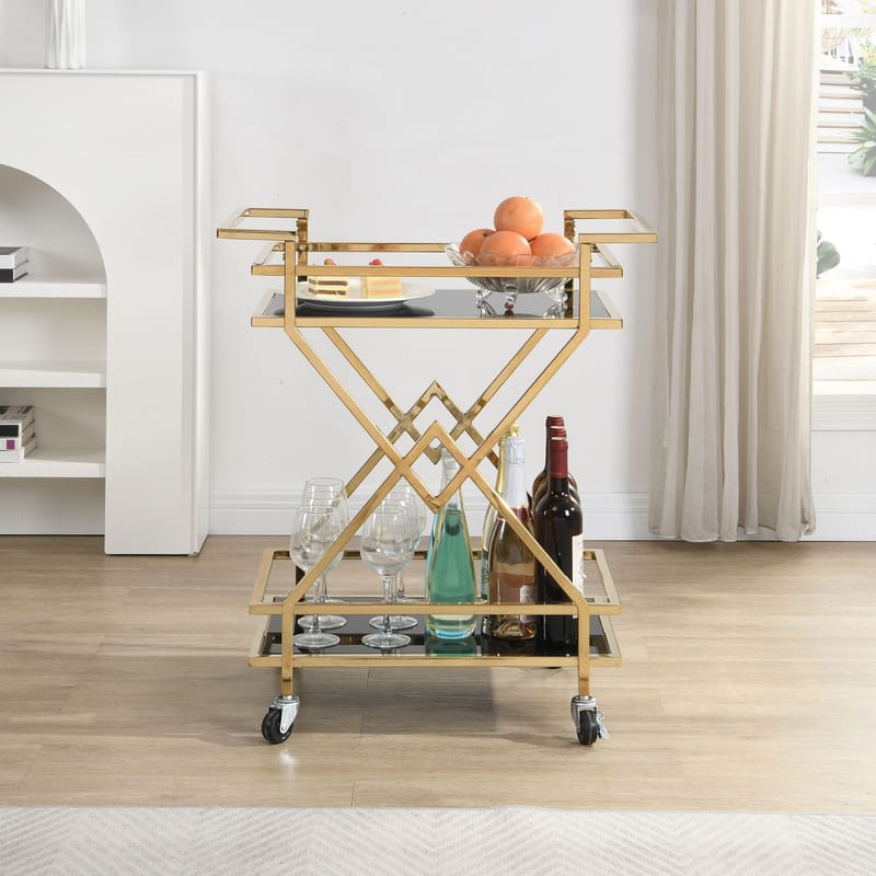 Galeri serveringsvogn 65 cm - Blank guld og sort - Møbler - Borde - Barvogn & serveringsvogn - Drinkvogn