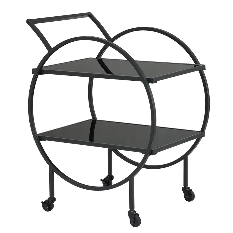 Galira serveringsvogn 46 cm, Mat sort med sort spejlglas