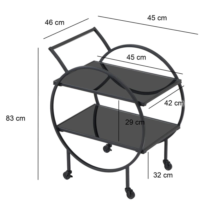 Galira serveringsvogn 46 cm - Mat sort med sort spejlglas - Møbler - Borde - Barvogn & serveringsvogn - Drinkvogn