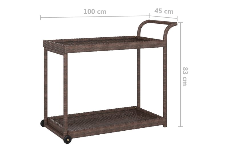 barvogn 100x45x83 cm polyrattan brun - Brun - Møbler - Borde - Barvogn & serveringsvogn - Køkkenvogn
