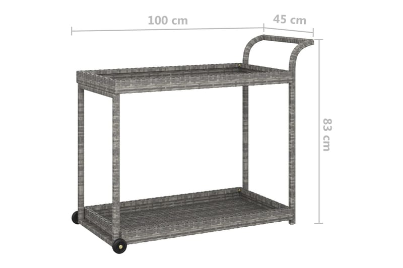 barvogn 100x45x83 cm polyrattan grå - Grå - Rullebord & rullevogn - Køkkenvogn