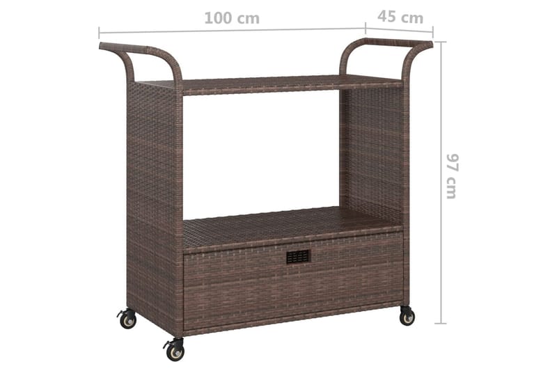 barvogn med skuffe 100x45x97 cm polyrattan brun - Brun - Møbler - Borde - Barvogn & serveringsvogn - Køkkenvogn