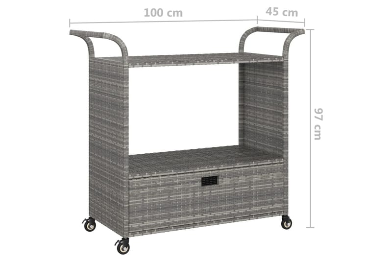 barvogn med skuffe 100x45x97 cm polyrattan grå - Grå - Rullebord & rullevogn - Køkkenvogn