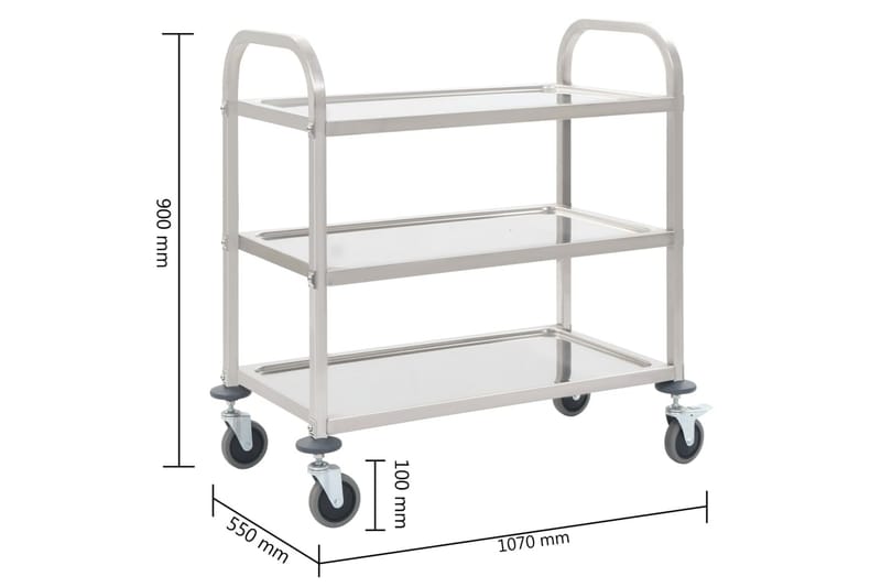 Køkkenvogn Med 3 Hylder 107 X 55 X 90 Cm Rustfrit Stål - Sølv - Møbler - Borde - Barvogn & serveringsvogn - Køkkenvogn