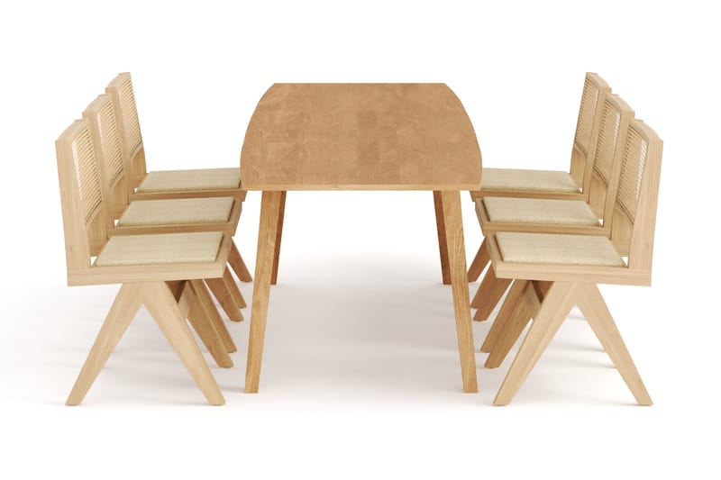 Beagan Udvideligt Spisebord 180-280cm med 6 Zanndik Spisebor - Brun - Spisebordssæt