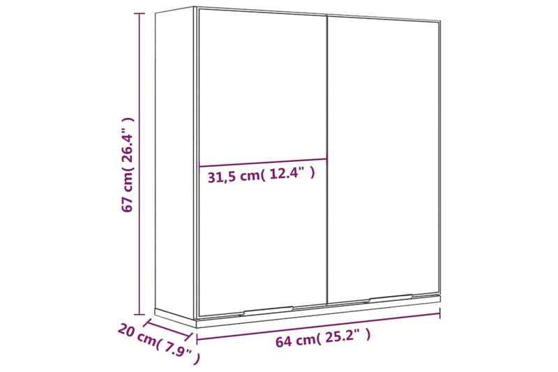 beBasic badeværelsesskab med spejl 64x20x67 cm hvid - Hvid - Sminkebord & konsolbord