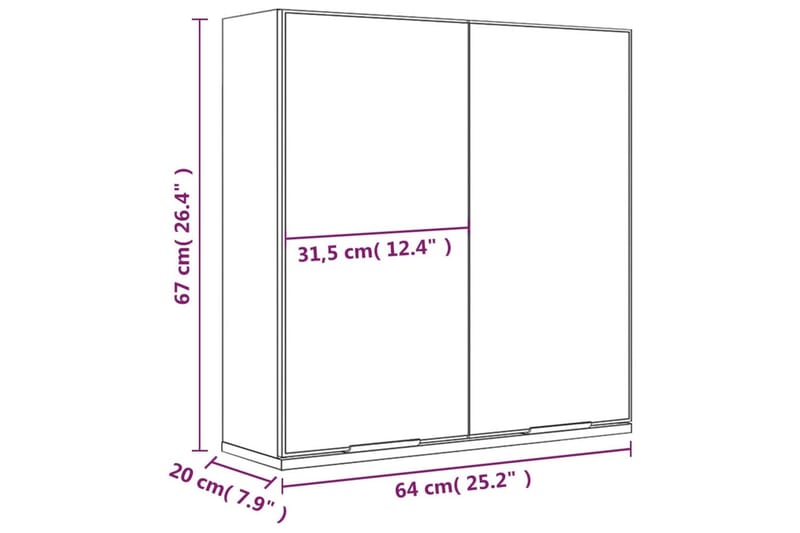 beBasic badeværelsesskab med spejl 64x20x67 cm røget egetræsfarve - Brun - Møbler - Borde - Sminkebord & konsolbord