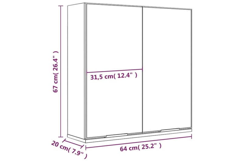 beBasic badeværelsesskab med spejl 64x20x67 cm røget egetræsfarve - Brun - Sminkebord & konsolbord