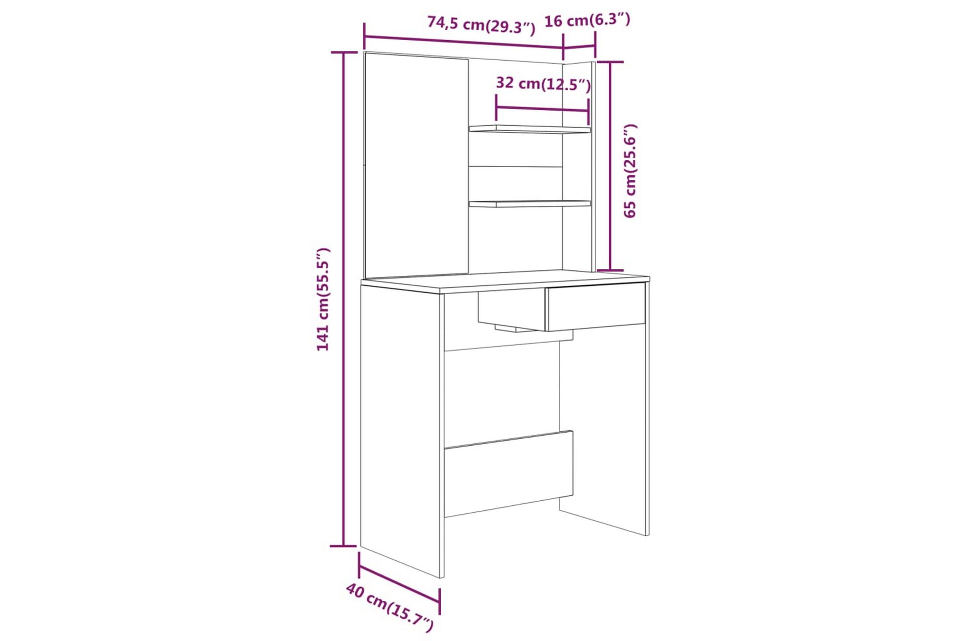 beBasic konsolbordsæt 74,5x40x141 cm sonoma-eg - Brun - Møbler - Borde - Sminkebord & konsolbord