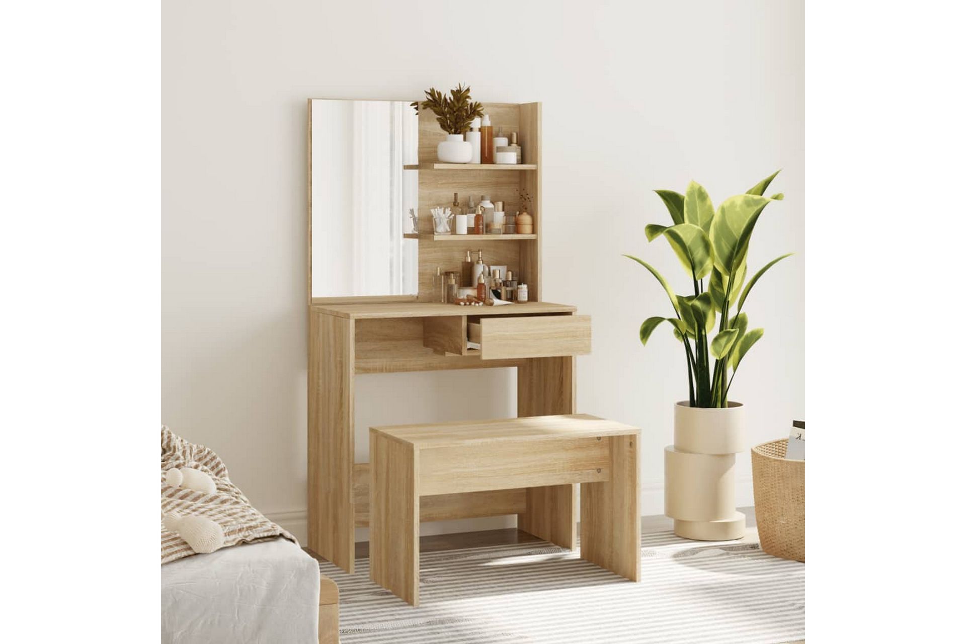 beBasic konsolbordsæt 74,5x40x141 cm sonoma-eg - Brun - Møbler - Borde - Sminkebord & konsolbord
