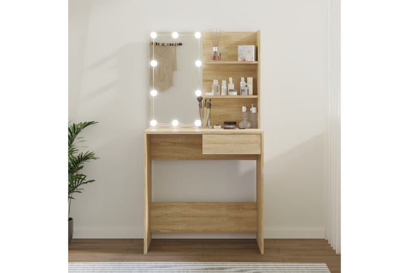 beBasic makeupbord med LED-lys 74,5x40x141 cm sonoma-eg - Brun - Møbler - Borde - Sminkebord & konsolbord