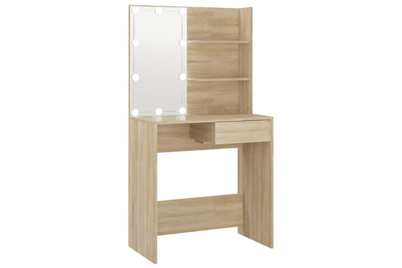 beBasic makeupbord med LED-lys 74,5x40x141 cm sonoma-eg - Brun - Møbler - Borde - Sminkebord & konsolbord