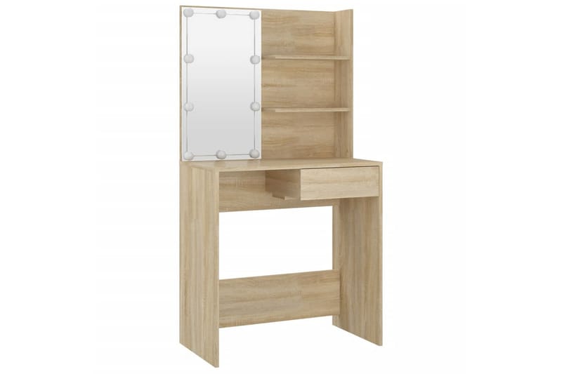 beBasic makeupbord med LED-lys 74,5x40x141 cm sonoma-eg - Brun - Møbler - Borde - Sminkebord & konsolbord