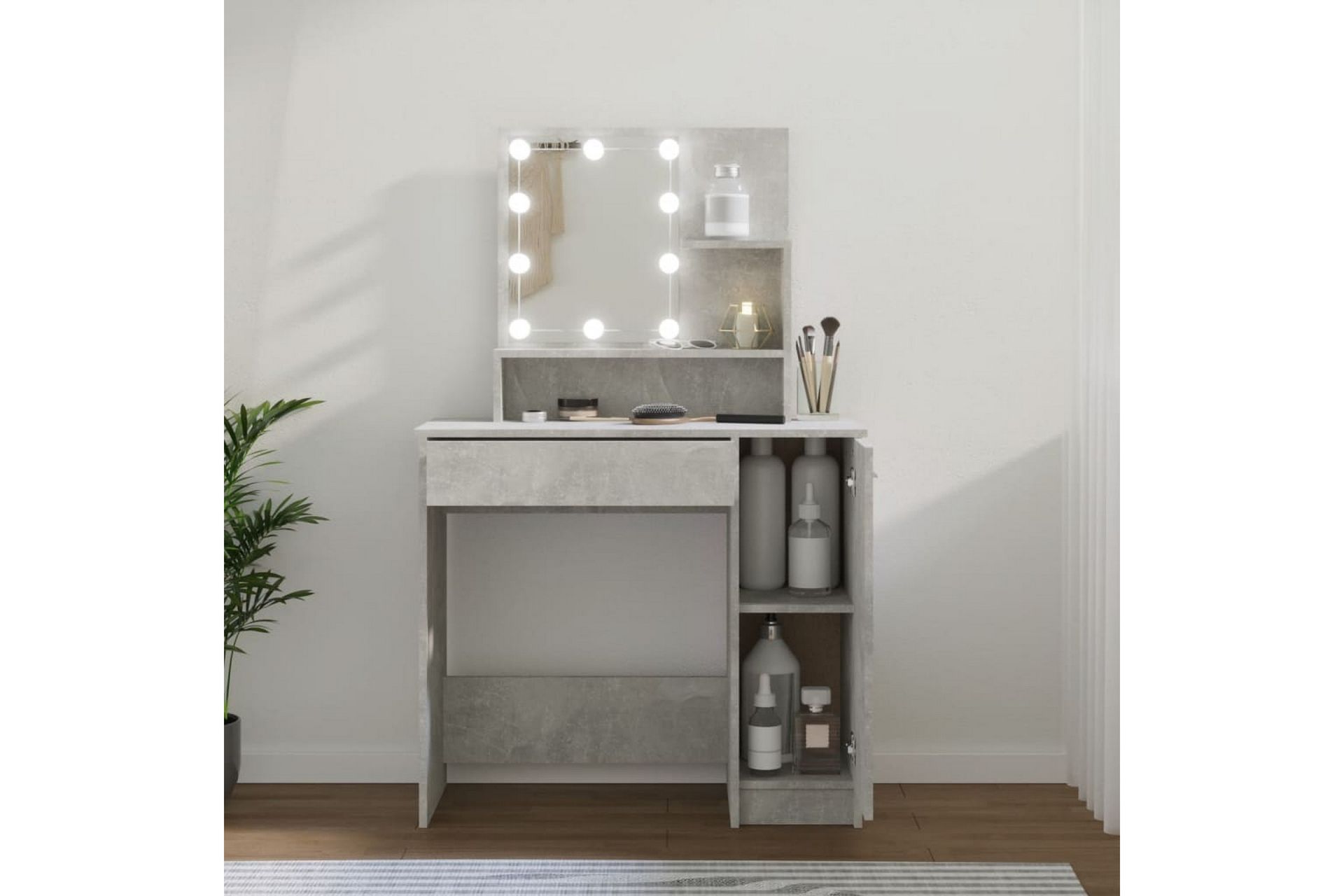 beBasic makeupbord med LED-lys 86,5x35x136 cm betongrå - GrÃ¥ - Møbler - Borde - Sminkebord & konsolbord