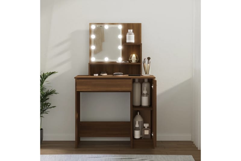 beBasic makeupbord med LED-lys 86,5x35x136 cm brun egetræsfarve - Brun - Sminkebord & konsolbord