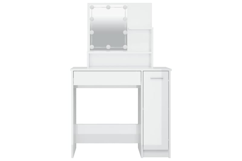 beBasic makeupbord med LED-lys 86,5x35x136 cm hvid højglans - Hvid - Sminkebord & konsolbord