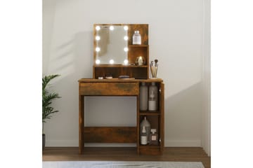 beBasic makeupbord med LED-lys 86,5x35x136 cm røget egetræsfarve - Brun - Møbler - Borde - Sminkebord & konsolbord