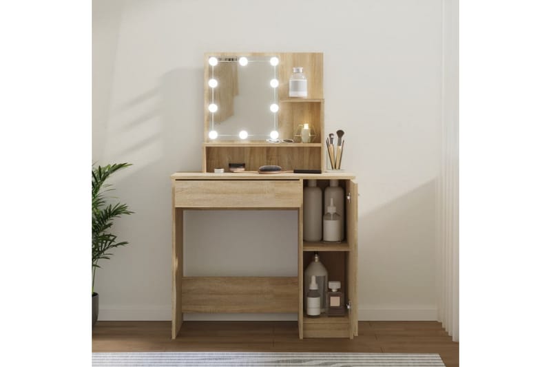 beBasic makeupbord med LED-lys 86,5x35x136 cm sonoma-eg - Brun - Sminkebord & konsolbord