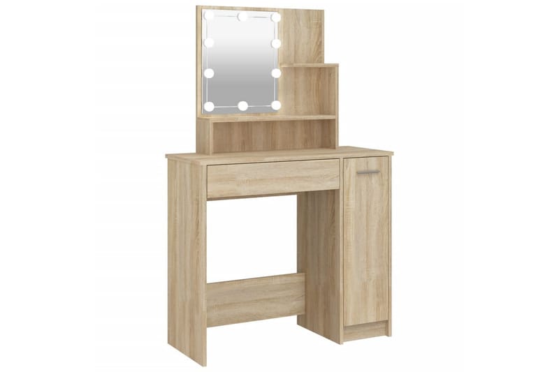 beBasic makeupbord med LED-lys 86,5x35x136 cm sonoma-eg - Brun - Møbler - Borde - Sminkebord & konsolbord
