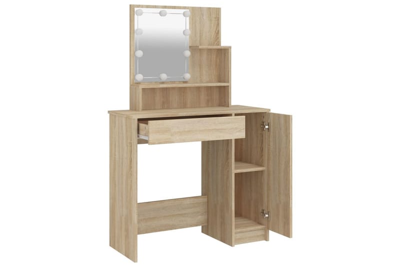beBasic makeupbord med LED-lys 86,5x35x136 cm sonoma-eg - Brun - Møbler - Borde - Sminkebord & konsolbord