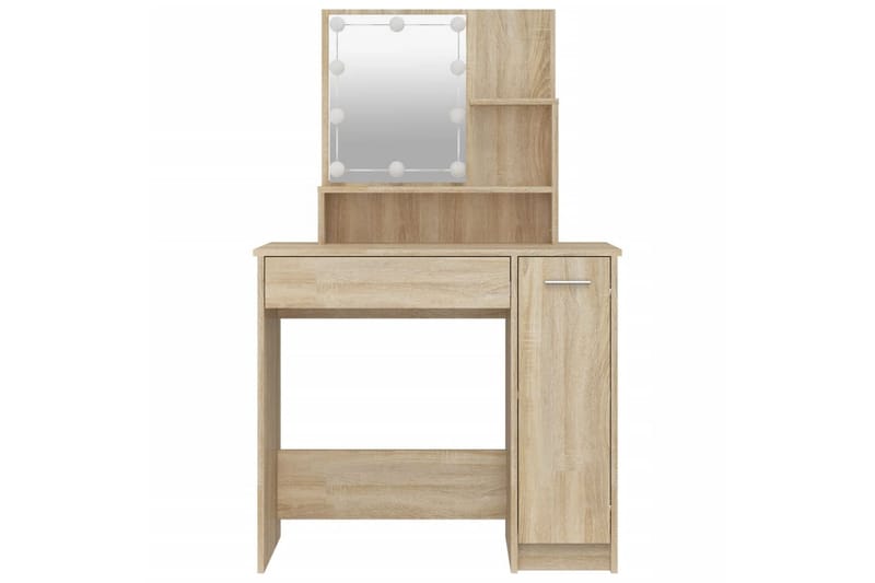 beBasic makeupbord med LED-lys 86,5x35x136 cm sonoma-eg - Brun - Møbler - Borde - Sminkebord & konsolbord