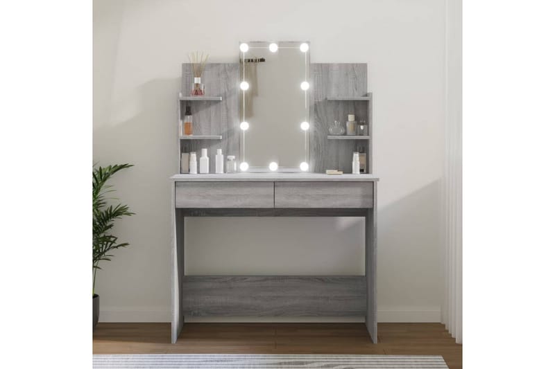 beBasic makeupbord med LED-lys 96x40x142 cm grå sonoma-eg - GrÃ¥ - Sminkebord & konsolbord