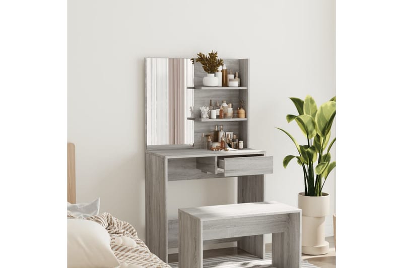 beBasic makeupbord med spejl 74,5x40x141 cm grå sonoma-eg - GrÃ¥ - Sminkebord & konsolbord