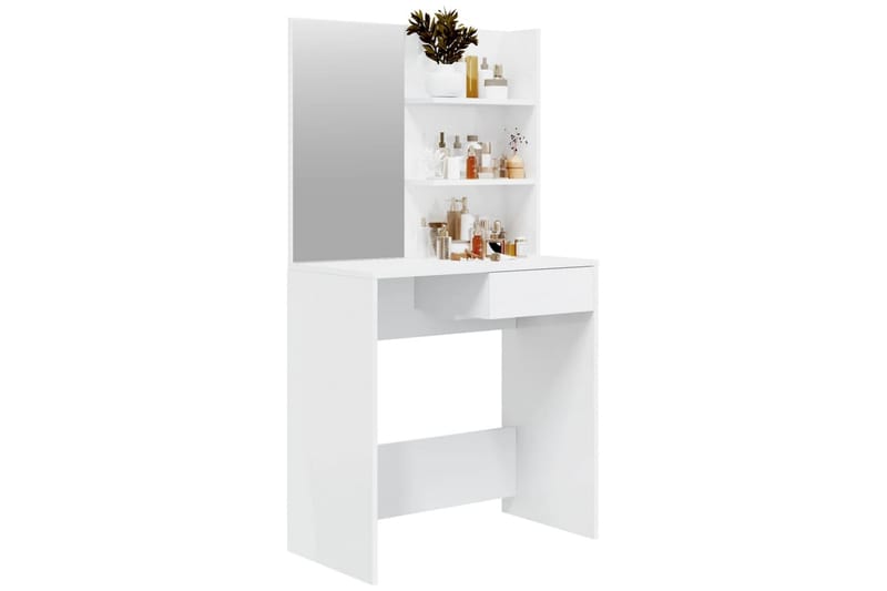 beBasic makeupbord med spejl 74,5x40x141 cm hvid højglans - Hvid - Sminkebord & konsolbord