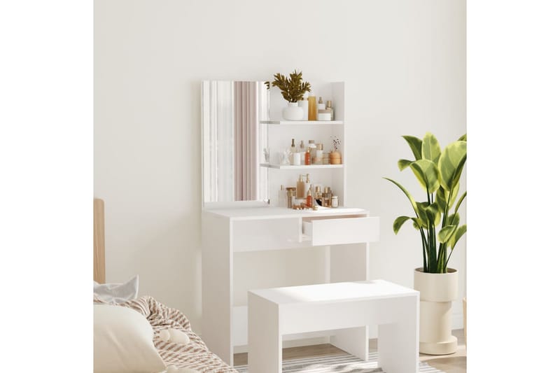 beBasic makeupbord med spejl 74,5x40x141 cm hvid - Hvid - Sminkebord & konsolbord