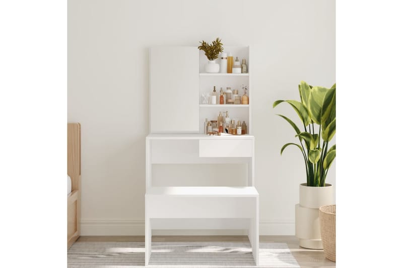 beBasic makeupbord med spejl 74,5x40x141 cm hvid - Hvid - Møbler - Borde - Sminkebord & konsolbord