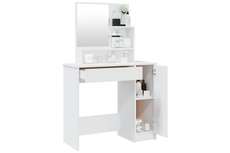 beBasic makeupbord med spejl 86,5x35x136 cm hvid højglans - Hvid - Sminkebord & konsolbord
