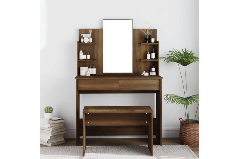 beBasic makeupbord med spejl 96x40x142 cm brun egetræsfarve - Brun - Sminkebord & konsolbord