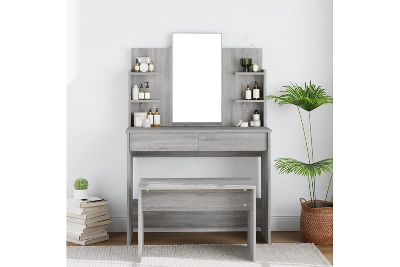 beBasic makeupbord med spejl 96x40x142 cm grå sonoma-eg - GrÃ¥ - Sminkebord & konsolbord