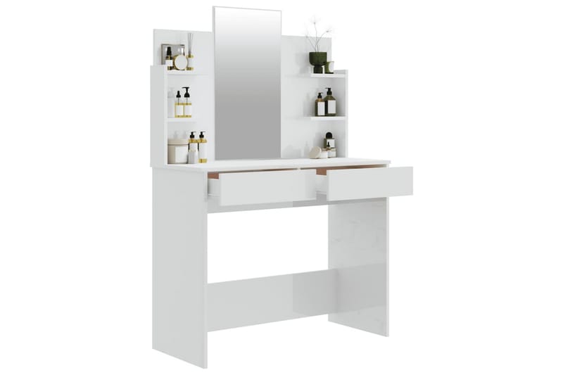 beBasic makeupbord med spejl 96x40x142 cm hvid højglans - Hvid - Sminkebord & konsolbord