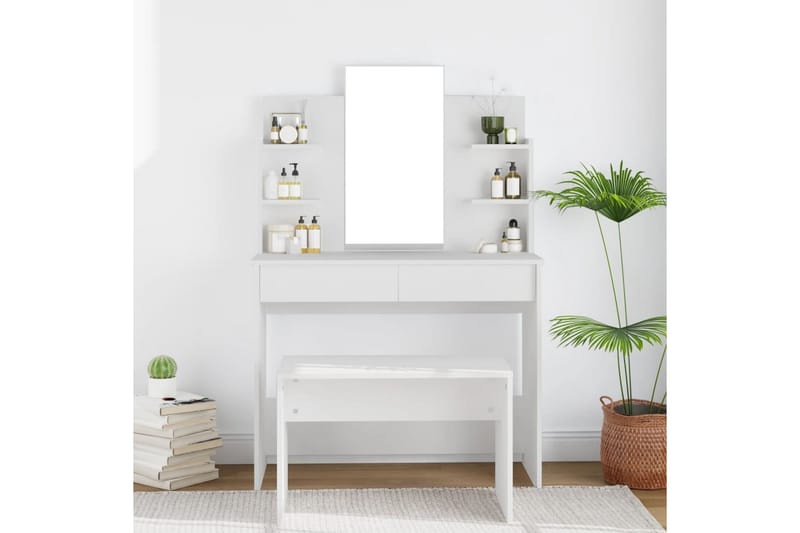 beBasic makeupbord med spejl 96x40x142 cm hvid - Hvid - Sminkebord & konsolbord