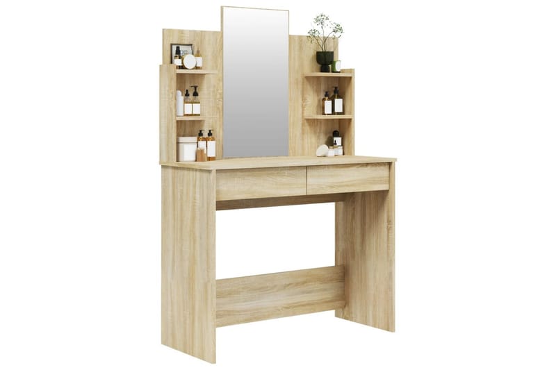 beBasic makeupbord med spejl 96x40x142 cm sonoma-eg - Brun - Sminkebord & konsolbord