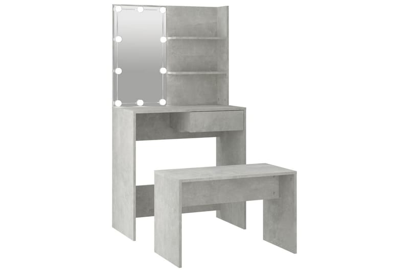 beBasic makeupbordssæt med LED-lys konstrueret træ betongrå - GrÃ¥ - Møbler - Borde - Sminkebord & konsolbord
