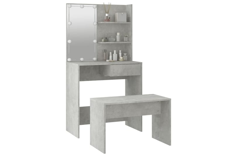 beBasic makeupbordssæt med LED-lys konstrueret træ betongrå - GrÃ¥ - Møbler - Borde - Sminkebord & konsolbord