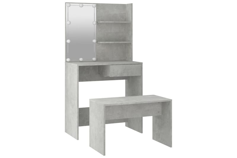 beBasic makeupbordssæt med LED-lys konstrueret træ betongrå - GrÃ¥ - Møbler - Borde - Sminkebord & konsolbord